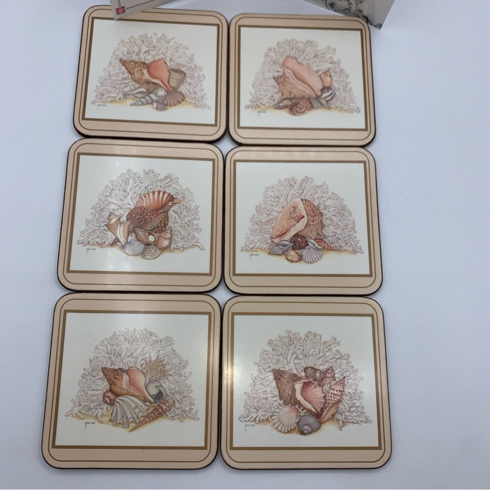 Vintage Pimpernel Coasters Cork Back Mixed Shells 6 Pieces